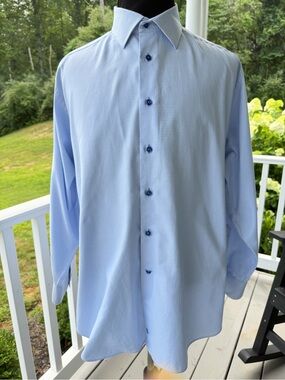 David Donahue Light Blue Micro Check Dress Shirt 18 34/35